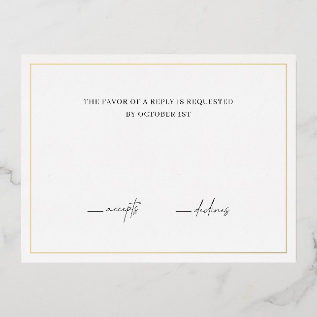 Postale D'invitation À Feuilles D'aluminium Carte RSVP de mariage élégant et intemporelle (Recto)