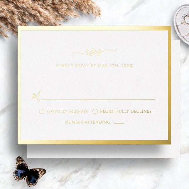 Postale D'invitation À Feuilles D'aluminium Carte RSVP de mariage Gold Foil (Elegant Simple Gold Border Foil Wedding RSVP Card by Painted Paperie
)