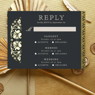 Postale D'invitation À Feuilles D'aluminium Carte RSVP de mariage indien Lotus Flower Multi Ev