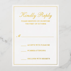 Postale D'invitation À Feuilles D'aluminium Carte RSVP de mariage traditionnelle Gold Foil