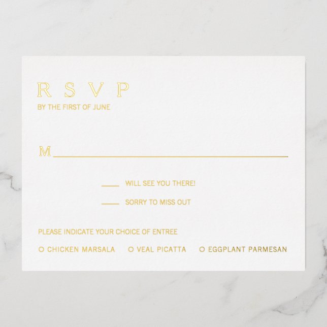 Postale D'invitation À Feuilles D'aluminium Carte RSVP Foil Mariage simple et moderne (Recto)