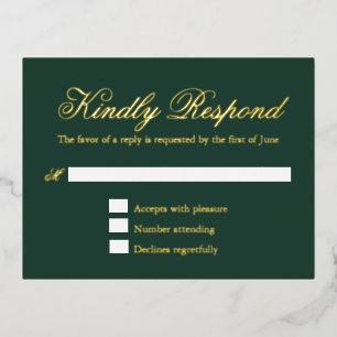 Postale D'invitation À Feuilles D'aluminium Carte RSVP Foil Mariage vert traditionnel