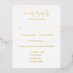 Postale D'invitation À Feuilles D'aluminium Carte RSVP simple Elegant Classic Gold Foil Mariag