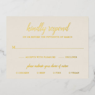 Postale D'invitation À Feuilles D'aluminium Carte RSVP simple Elegant Gold Foil Ivory Wedding