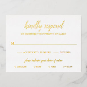 Postale D'invitation À Feuilles D'aluminium Carte RSVP simple Formal Elegant Gold Foil Mariage