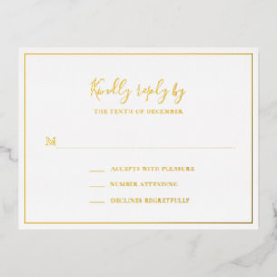 Postale D'invitation À Feuilles D'aluminium Carte RSVP traditionnelle élégante de mariage