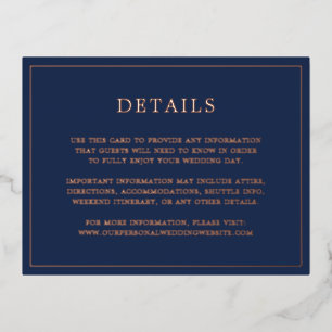 Postale D'invitation À Feuilles D'aluminium Carte simple Mariage bleu marine