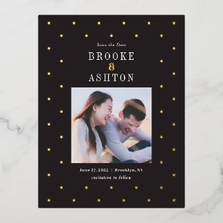 Postale D'invitation À Feuilles D'aluminium Chic Dots FOIL Wedding Enregistrer La Date Carte P