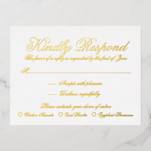 Postale D'invitation À Feuilles D'aluminium Elégant Formal Gold Foil Mariage Carte RSVP