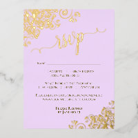 Elégant Gold Foil Lilac Purple Wedple Carte RSVP