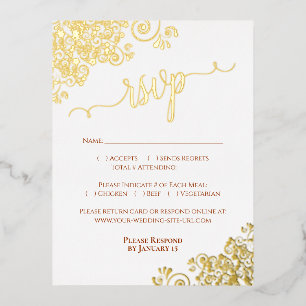 Postale D'invitation À Feuilles D'aluminium Elégant Gold Foil Rust Orange Wedding Carte RSVP