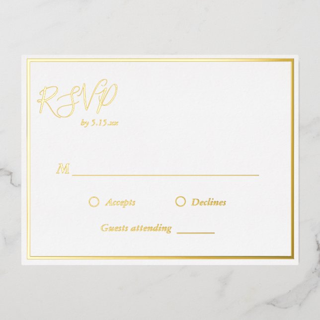 Postale D'invitation À Feuilles D'aluminium Elégant mariage moderne RSVP Gold Foil carte posta (Recto)