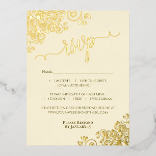 Postale D'invitation À Feuilles D'aluminium Élégante huile d'or sur carte RSVP de mariage crèm