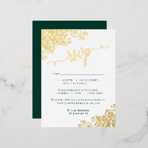Postale D'invitation À Feuilles D'aluminium Élégante huile d'or sur carte RSVP de mariage Emer