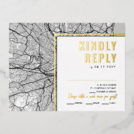 Postale D'invitation À Feuilles D'aluminium Emplacement de l'amour de Boston | Carte de répons