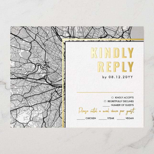 Postale D'invitation À Feuilles D'aluminium Emplacement de l'amour de Boston | Carte de répons (Recto)