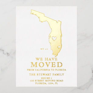 Postale D'invitation À Feuilles D'aluminium Floride carte d'état coeur maison déménagement or