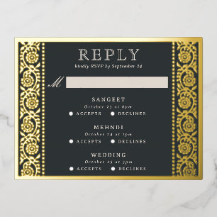 Postale D'invitation À Feuilles D'aluminium Gold Foil Multi Événement Floral Wedding Carte RSV