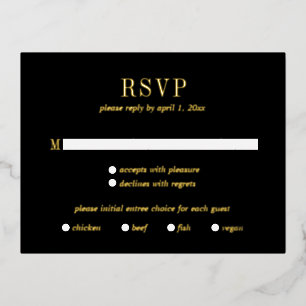 Postale D'invitation À Feuilles D'aluminium Jocelyn Black Mariage moderne carte RSVP