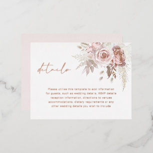 Postale D'invitation À Feuilles D'aluminium Mariage or Blush & Rose Détails Carte de boîtier