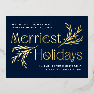 Postale D'invitation À Feuilles D'aluminium Merriest Holidays FOIL Business Holiday Carte post