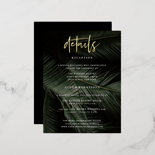Postale D'invitation À Feuilles D'aluminium Moody Tropics - Détails Mariage Carte de boîtier (Recto/Verso)