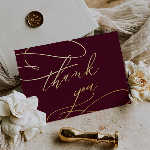 Postale D'invitation À Feuilles D'aluminium Romantique Bourgogne et Carte de remerciements Gol