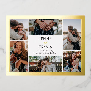 Postale D'invitation À Feuilles D'aluminium Sweet Heart FOIL Collage Enregistrer La Date Carte