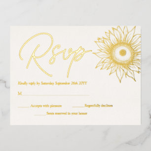 Postale D'invitation À Feuilles D'aluminium Tournesol Real Gold Foil Minimaliste carte RSVP Go