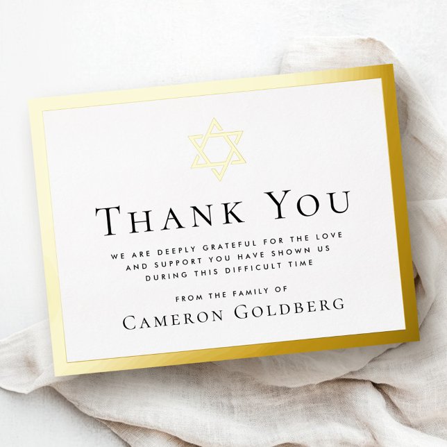 Postale D'invitation À Feuilles D'aluminium Véritable feuille frontière joaillière carte de re (Real foil border jewish sympathy thank you card)