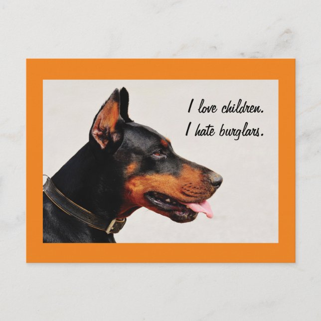 Postale Doberman "Je déteste les cambrioleurs" carte posta (Devant)