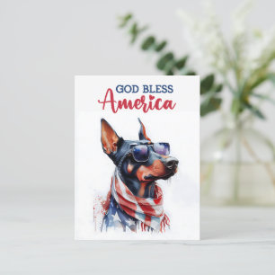 Postale Doberman patriote, Dieu bénisse l'Amérique Carte p