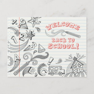Postale Doodles de l'école Bienvenue Retour à la carte pos