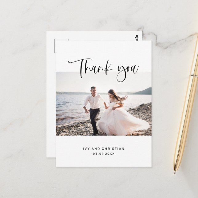 Postale Douce Carte de Remerciement de Mariage Calligraphi (Devant/Arrière en situation)