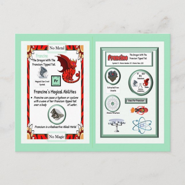Postale Dragon de table périodique - Carte Francium (Devant)