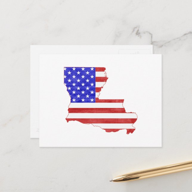 Postale Drapeau américain patriotique en forme de carte de (Devant/Arrière en situation)
