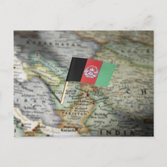 Postale Drapeau de l'Afghanistan dans la carte (Devant)