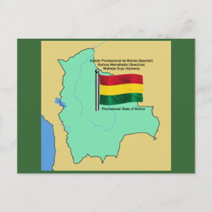 Postale Drapeau et carte de la Bolivie