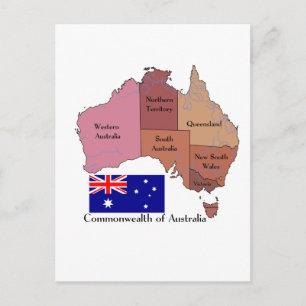 Postale Drapeau et carte de l'Australie