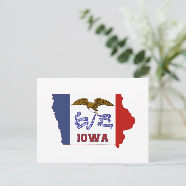 Postale Drapeau et carte de l'État de l'Iowa (Debout devant)