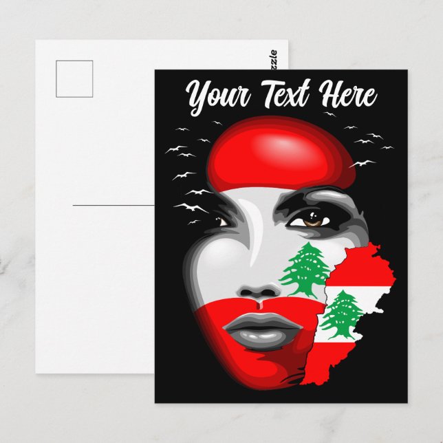 Postale Drapeau et carte du Liban sur le visage de la fill (Devant / Derrière)