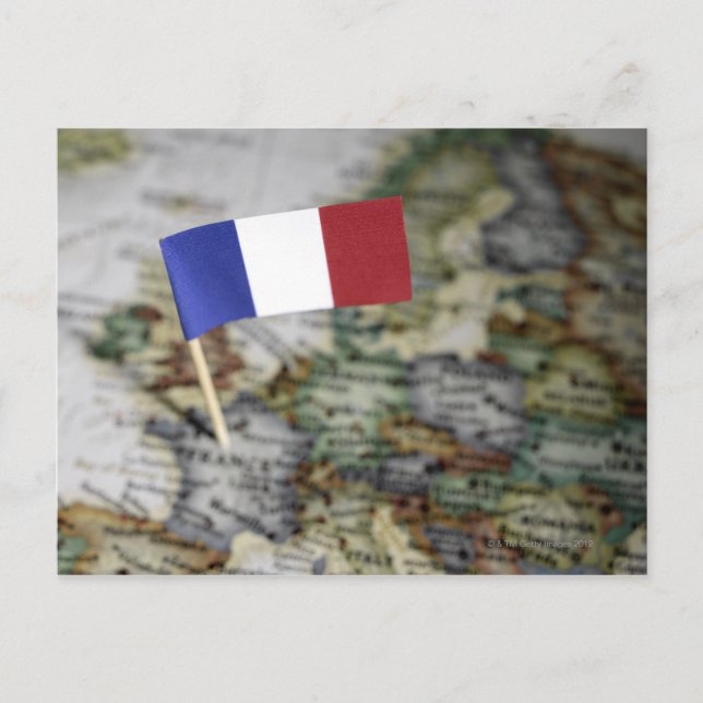 Postale drapeau français sur la carte (Devant)