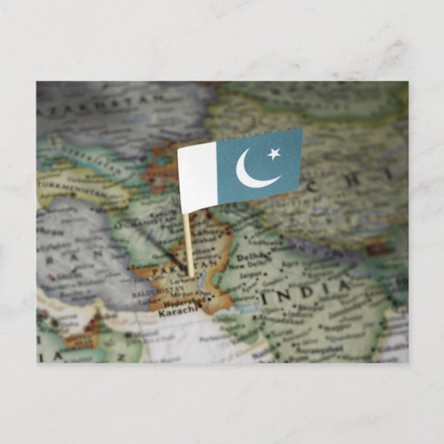 Postale Drapeau pakistanais sur la carte (Devant)