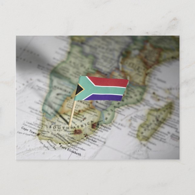 Postale Drapeau sud-africain sur la carte (Devant)