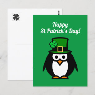 Postale Drôle leprechaun pingouin Saint Patrick carte post