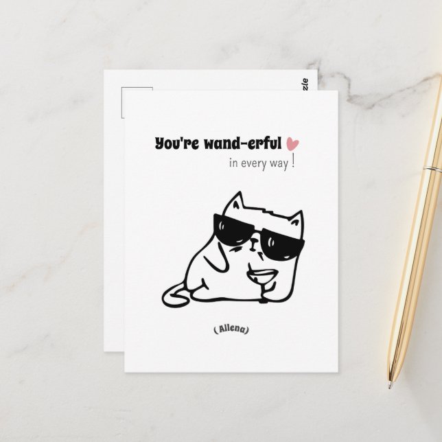 Postale Drôle Mignonne Chat Anniversaire Carte Nom Personn (Devant/Arrière en situation)