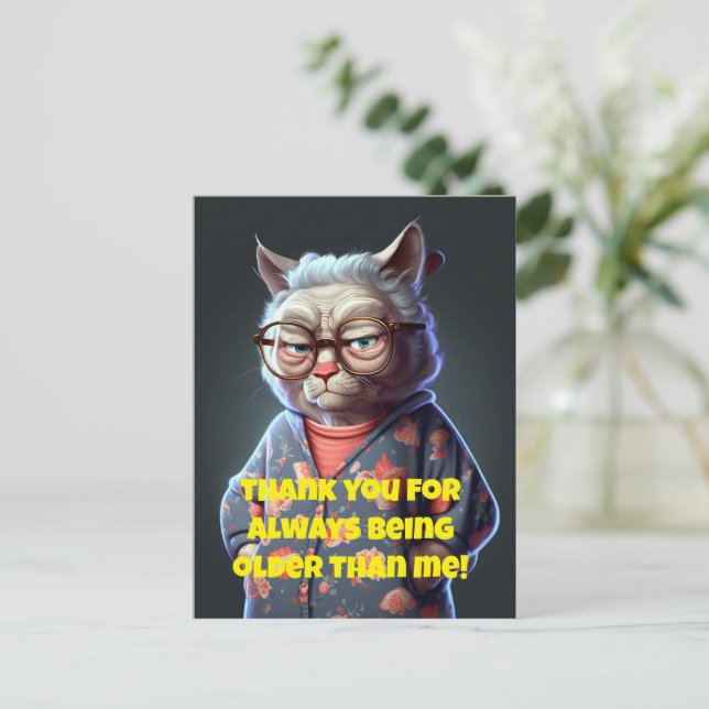 Postale Drôle Vieux Chat-Dame Carte de voeux Anniversaire (Debout devant)