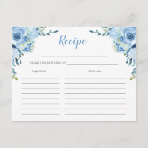 Postale Dusty Blue floral argent nuptiale carte de recette