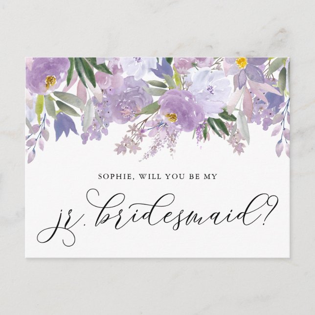 Postale Dusty Pink Peony Serez-Vous Ma Carte Jr Bridesmaid (Devant)