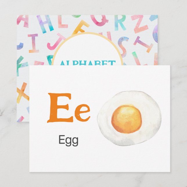 Postale E est pour Oeuf - Carte Flash Alphabet (Devant / Derrière)